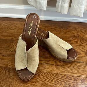 Mila Paoli Tan Suede Leather slip‎ on wedge heels